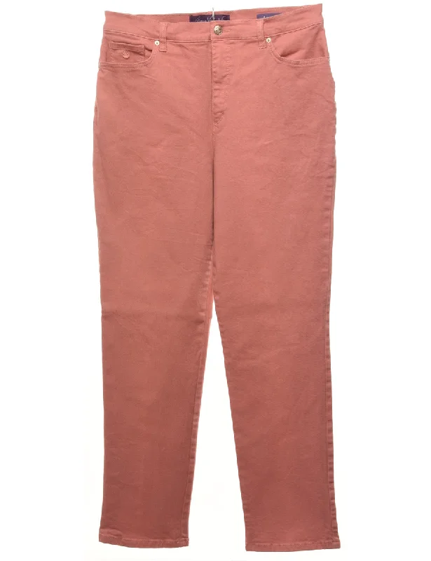 Tapered Salmon Pink Jeans - W32 L30 Artistic Women's Hand - painted