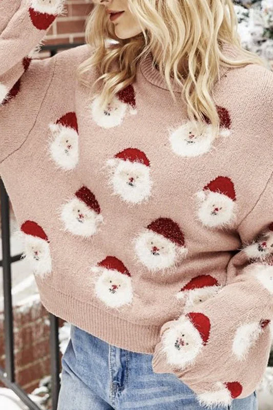 Blushing Santa Sweater Artistic Women's Hand - painted
