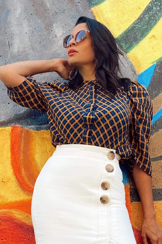Textured Plaid Blouse Classic Women's Pin - striped