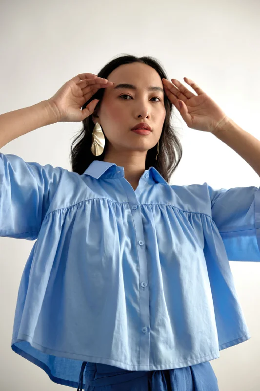 Blue Cropped Shirt Street