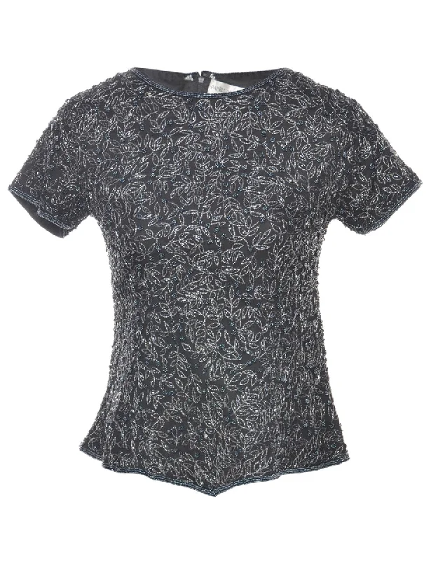 Silk Beaded Party Top - S Bold Women's Animal Print