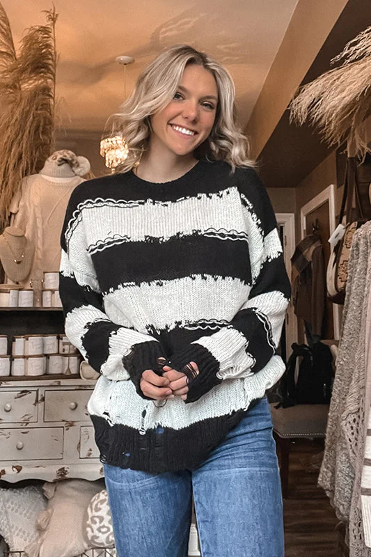 Quintin Striped Sweater Cool Women's Distressed