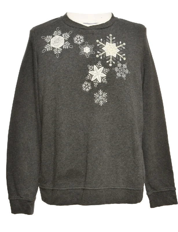 Floral Embroidered Sweatshirt - L Unique Women's Upcycled