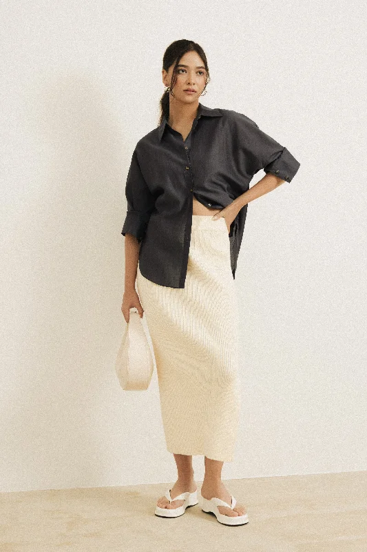 Teagan Button-Down Relaxed Shirt in Flint Grey Refined Women's 