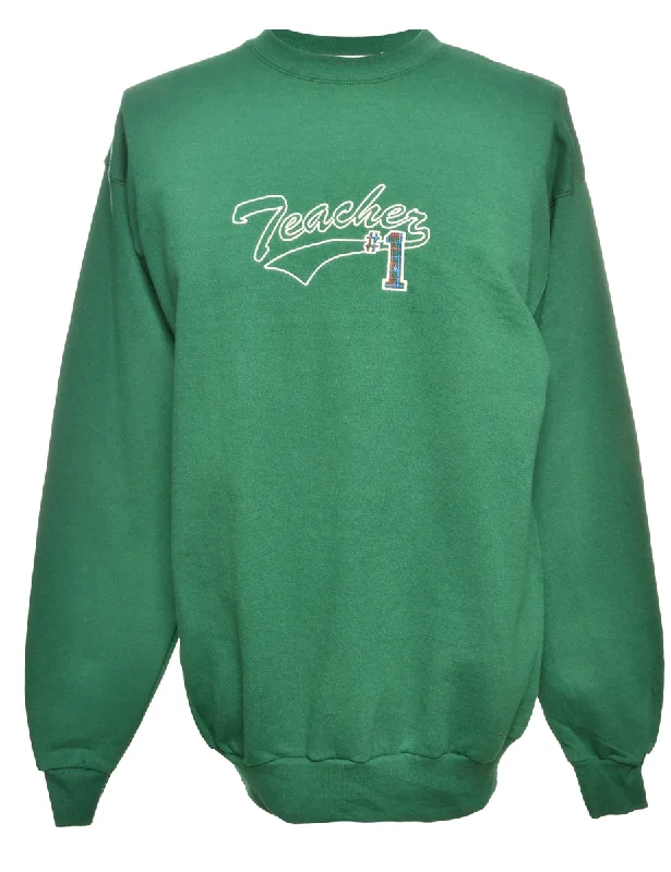 Teacher Embroidered Sweatshirt - L Monochromatic Office Style