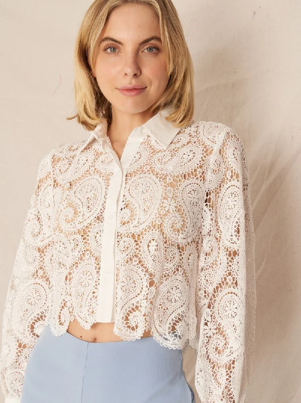 Paisley Lace Button Front Top Street