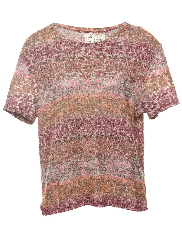 Floral Print Lace Multi-Colour Evening Top - L Hip Women's Urban