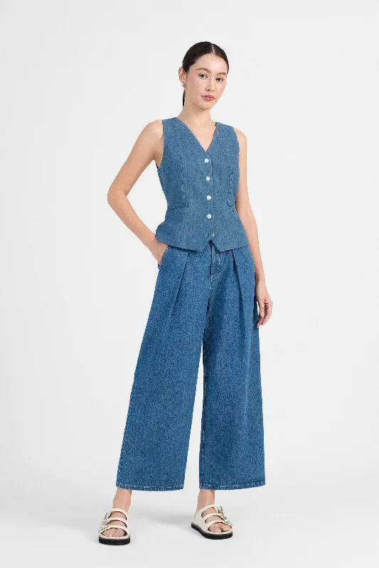 [Restocked] Alex Denim Vest Top Sleek Women's Metallic
