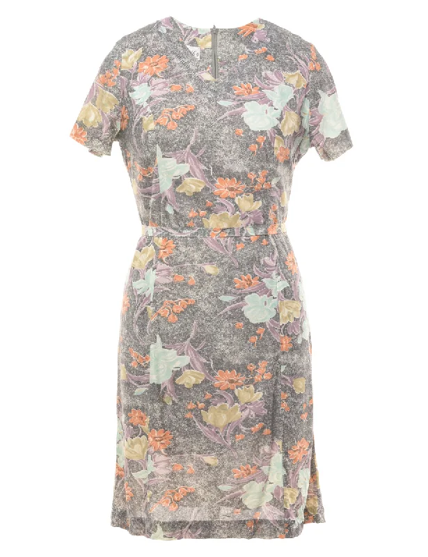 Floral Print Day Dress - M Practical Women's Quick - dry