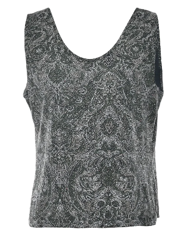 Metallic Paisley Print Evening Top - M Tough Women's Military - inspired