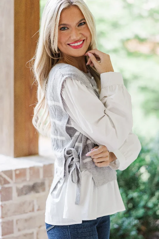 Each New Day Heather Gray Striped Sweater Relaxed Women's 