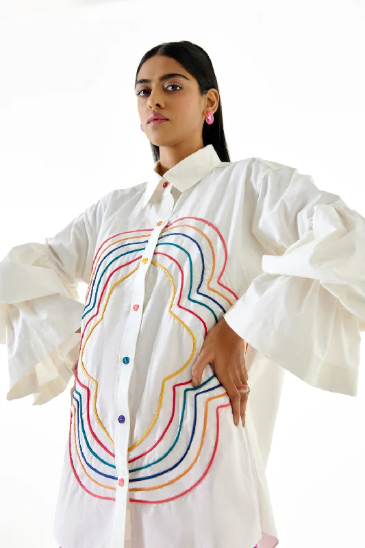 Relaxed Fit Shirt with Dramatic Sleeves Trendy Women's Oversized