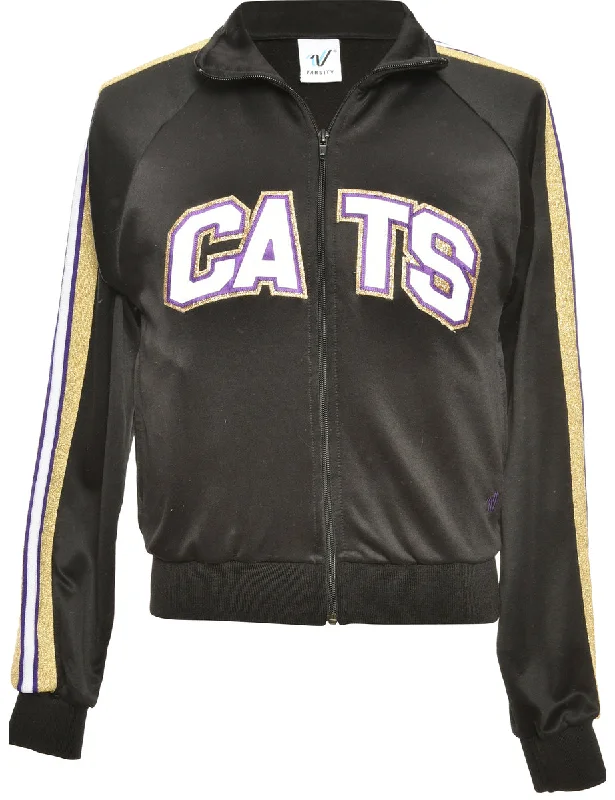 Black CATS Track Top - S Bold Women's Animal Print