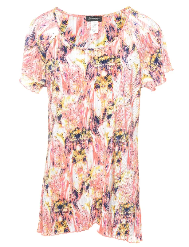 Smocked Printed Top - L Earthy Women's Hemp - based