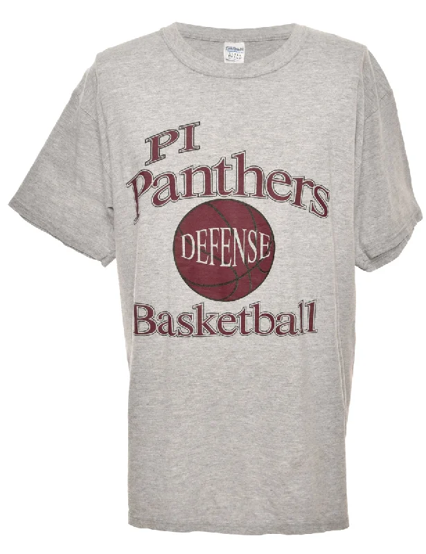 Panthers Basketball Sports T-shirt - L Artistic Women's Hand - painted