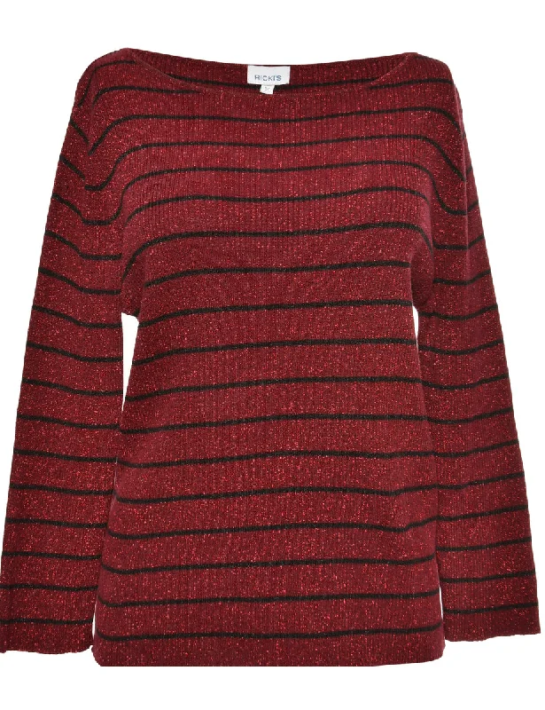 Lurex Thread Pattern Maroon Jumper - L Feminine Women's Soft 