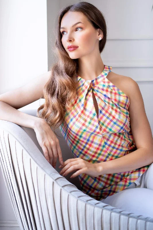 Ella Top - Linen Plaid performance