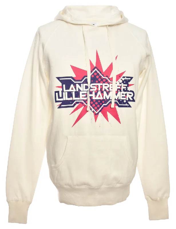 White Printed Hoodie - L Sophisticated Women's Tailored
