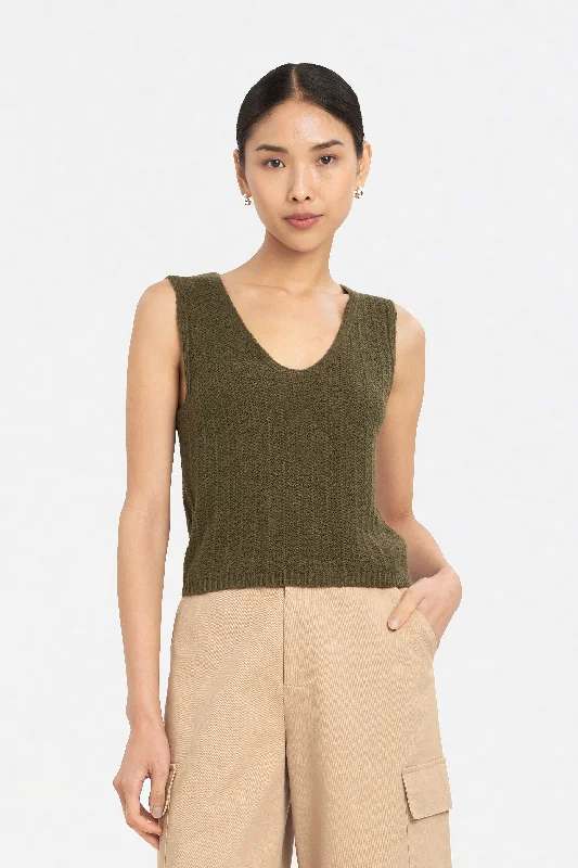 Sera Lace Stitch Tank Top in Basque Green Relaxed Women's 