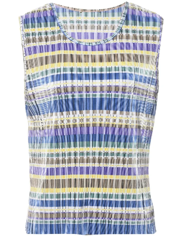 Crinkle Checked Pattern Printed Top - M Stylish Women's Tropical 