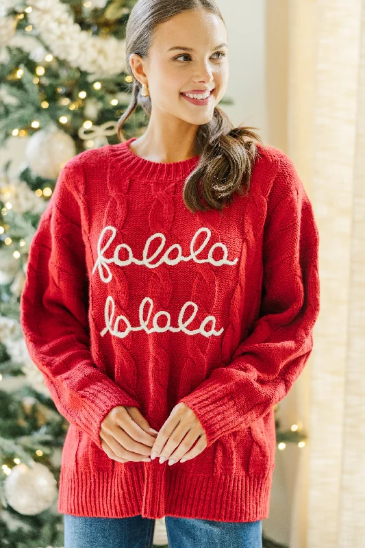 Falala Red Cable Knit Sweater Bold Women's Animal Print