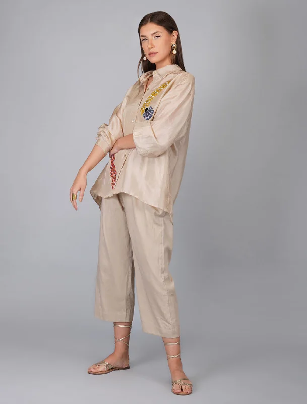 Applique Flower Kora Shirt Modern Women's 