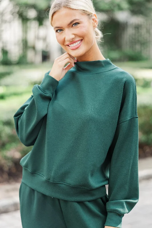 Happy Again Hunter Green Mock Neck Pullover Relaxed Women's Beachy