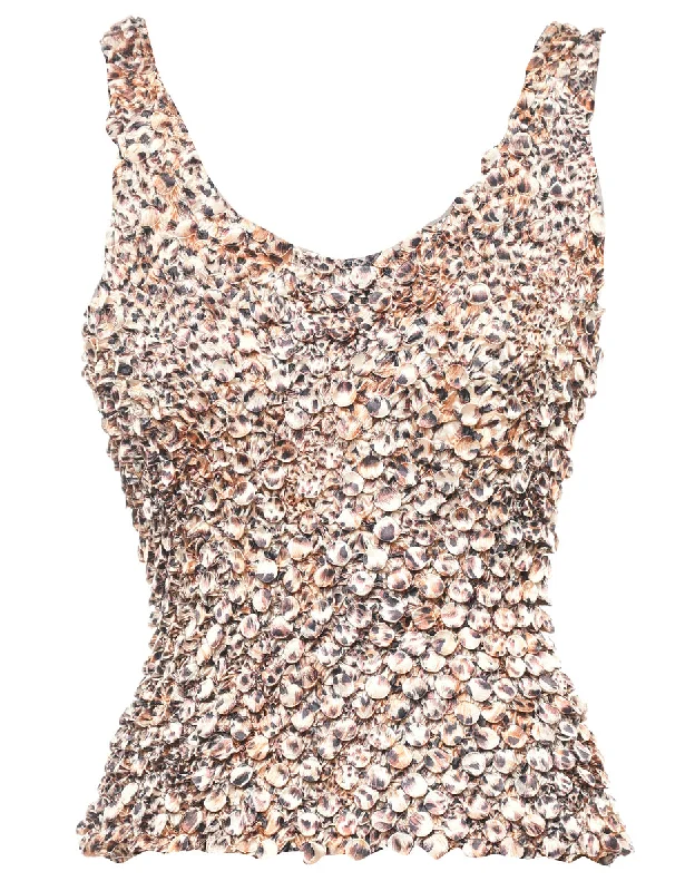 Animal Print Smocked Sleeveless Y2K Top - S Earthy Women's Hemp - based