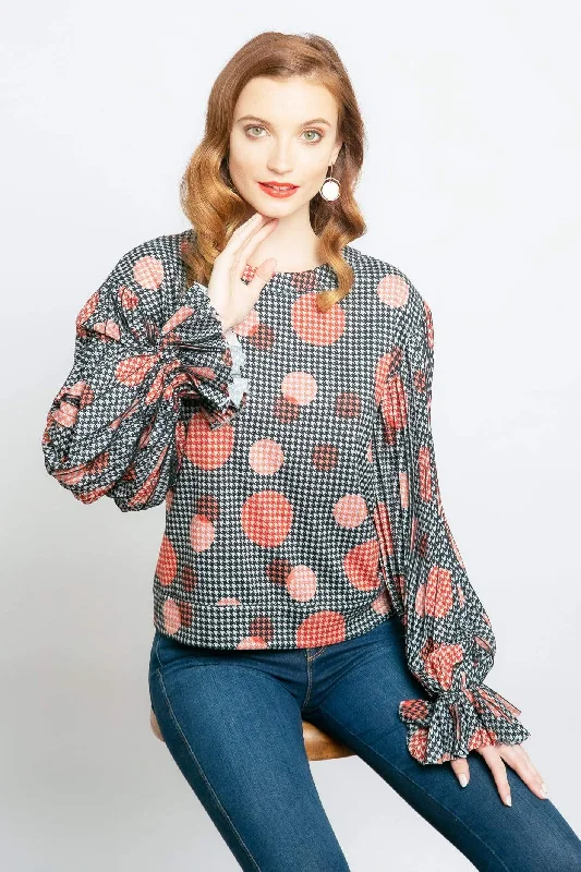 Hart Pleated Sleeve  Top - Congo Dot Sophisticated Women's 