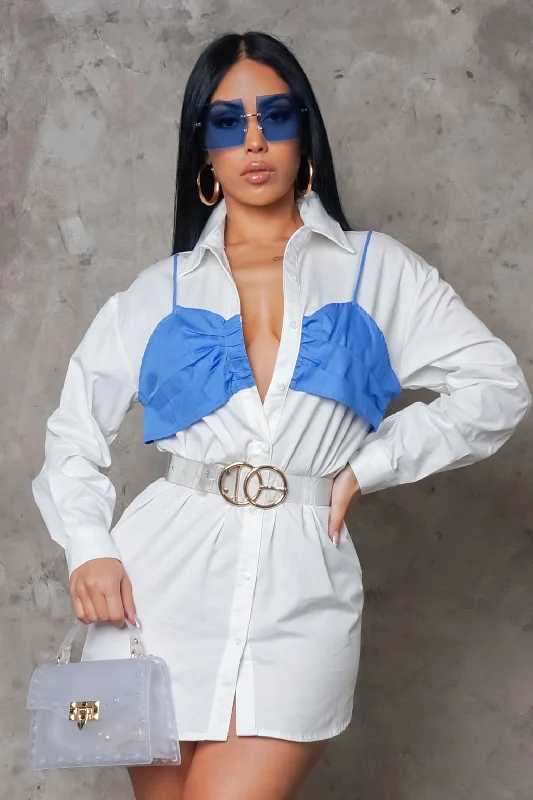 Be Careful With Me Top - White / Blue Sophisticated Women's Tailored