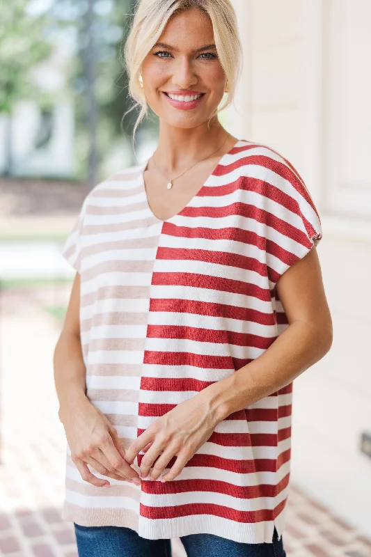 Just Too Easy Oatmeal Striped Top Stylish Women's Neon