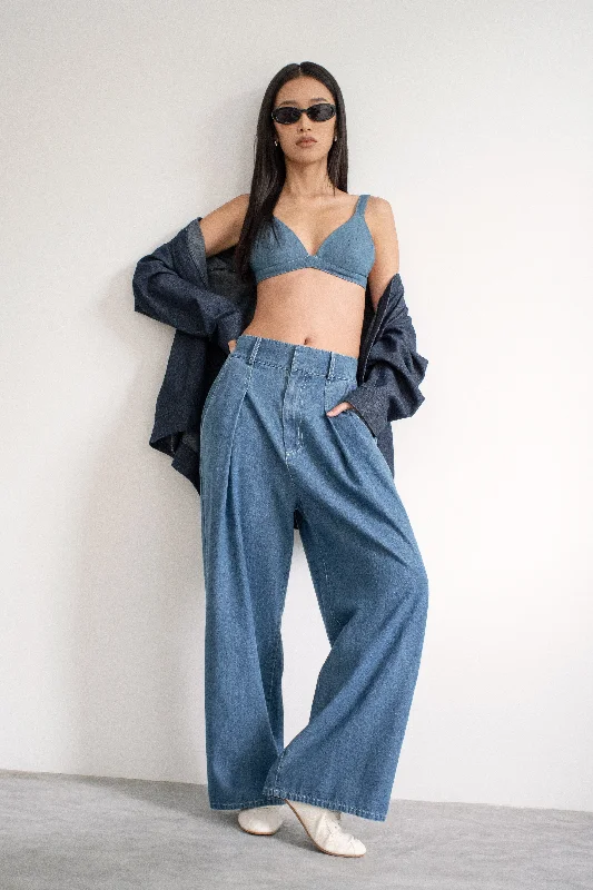 [Petite Fit] Trixie Denim Bralette Top Artistic Women's Hand - painted