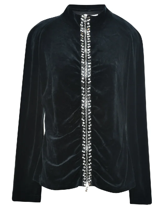 Velvet Studded Sweatshirt - L Dapper Women's Bow - adorned