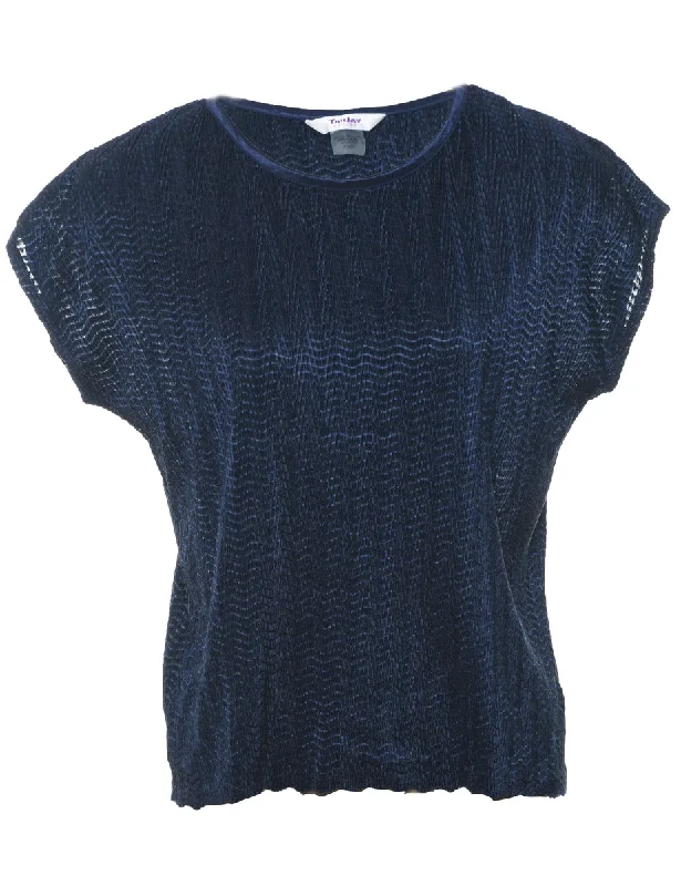 Crinkle Navy Top - S British Gentlewoman Style