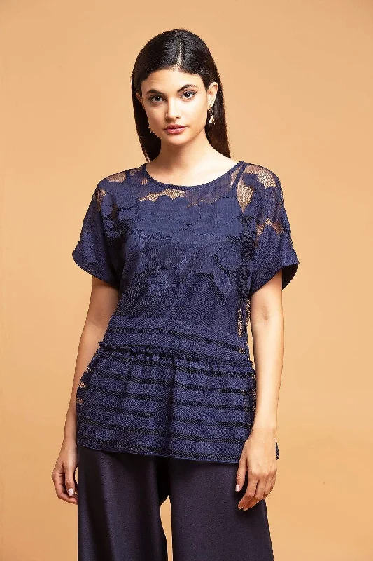 Peplum Top - Navy Lace Unique Women's Upcycled