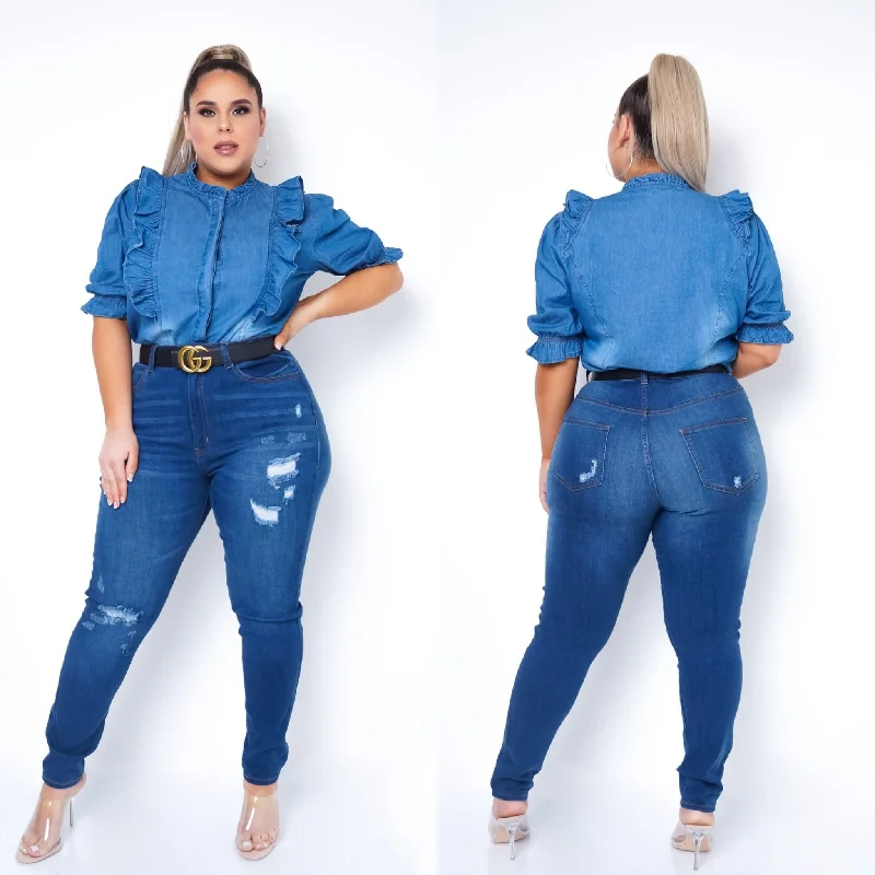 Aria Plus Denim Top Earthy Women's Hemp - based