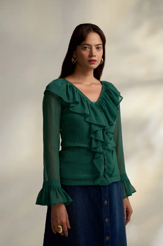 Ruffled Top Sleek Women's Metallic