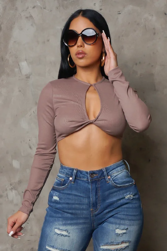 No More Lies Crop Top - Taupe Youthful Women's Pop