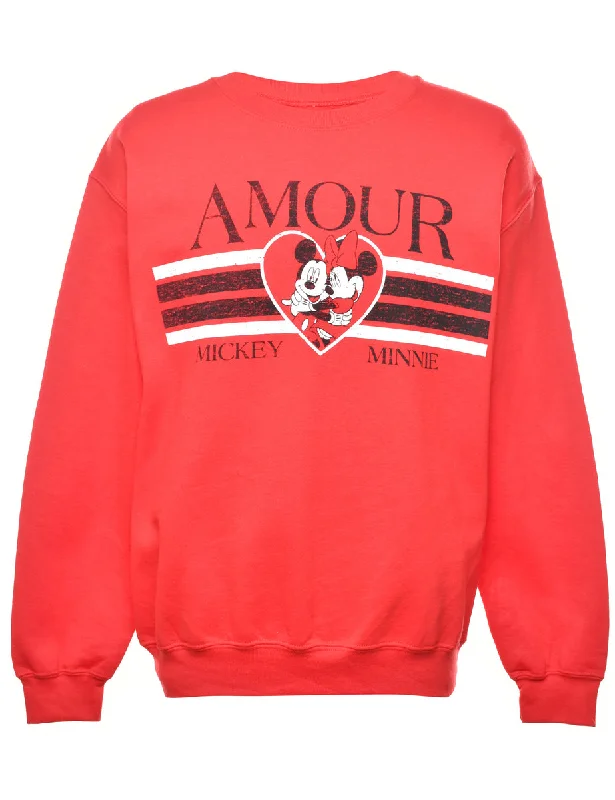 Mickey & Minnie Mouse Cartoon Sweatshirt - M Dapper Women's Bow - adorned