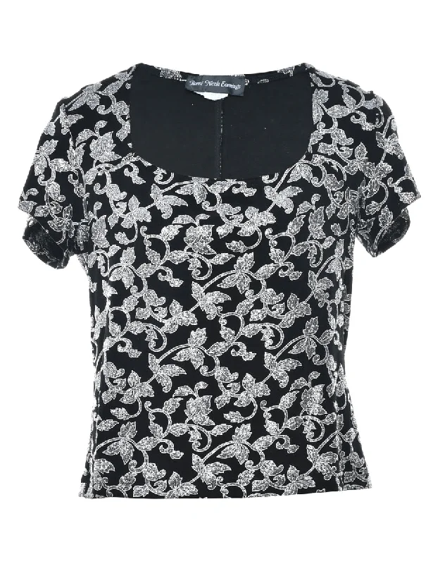 Metallic Finish Floral Evening Top - S Polished Women's Silk