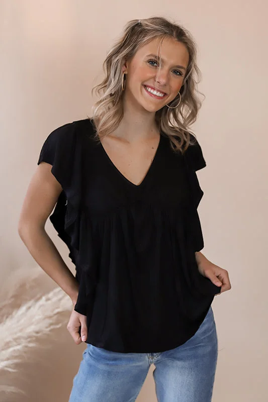 Black Flutter Blouse Streetwear Style for 