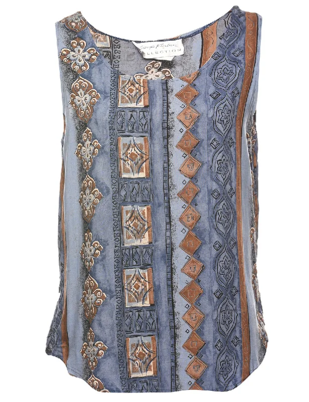 Floral Printed Top - M Dapper Women's Bow - adorned