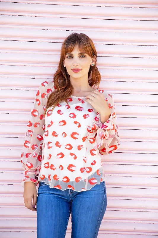 Pink and Red Cheetah Mash Embroidered Top Edgy Women's Punk