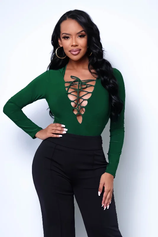 Hooded Heroine Bodysuit - Dark Green Sharp Women's Italian
