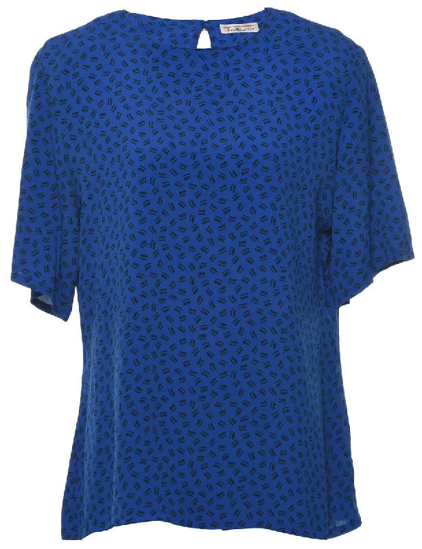 Blue Printed Top - L Casual Women's Loose - fitting