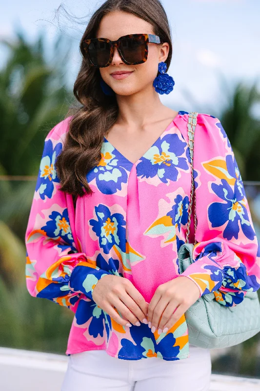 Know It All Pink Floral Blouse Dapper Women's Bow - adorned