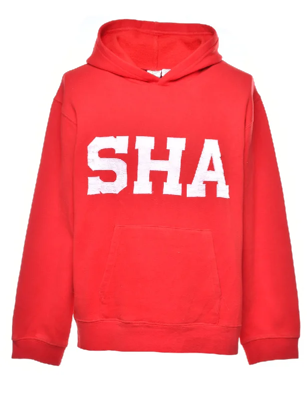 Red  SHA Cropped Hoodie - S Casual Women's Loose - fitting