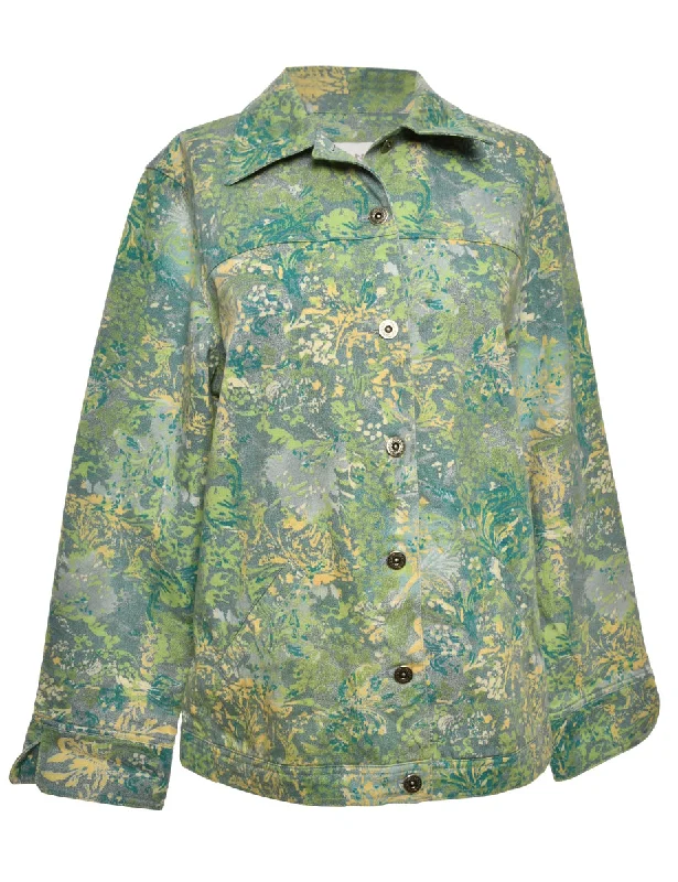 Printed Green Jacket - M Vintage Women's 1970S 