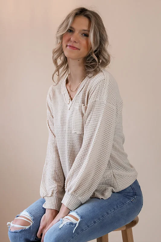 Bailey Cream Waffle Knit Blouse Elegant Women's Formal 