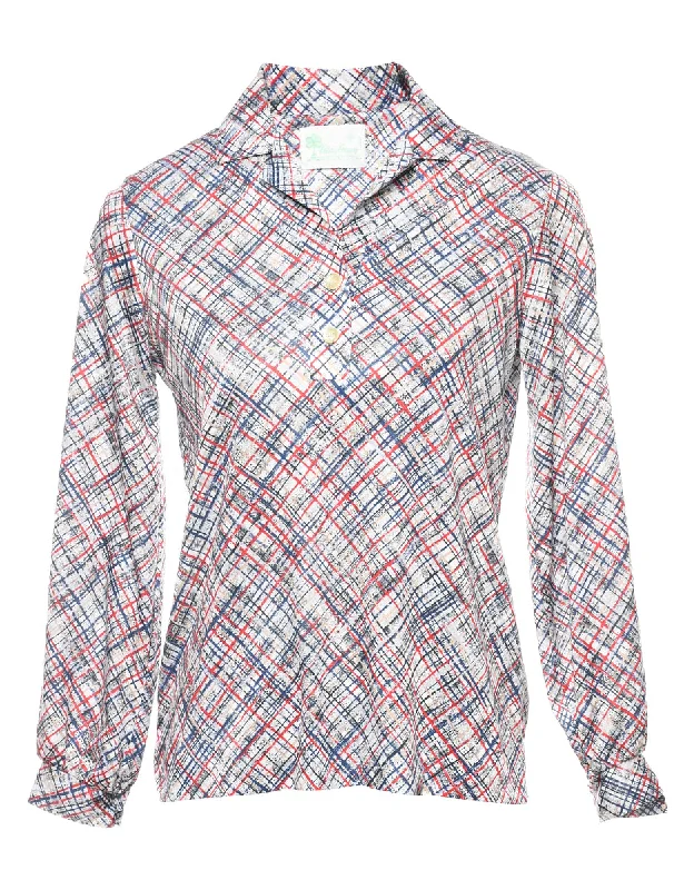 Red, Navy & White 1970s Checked Shirt - S Sleek Women's 